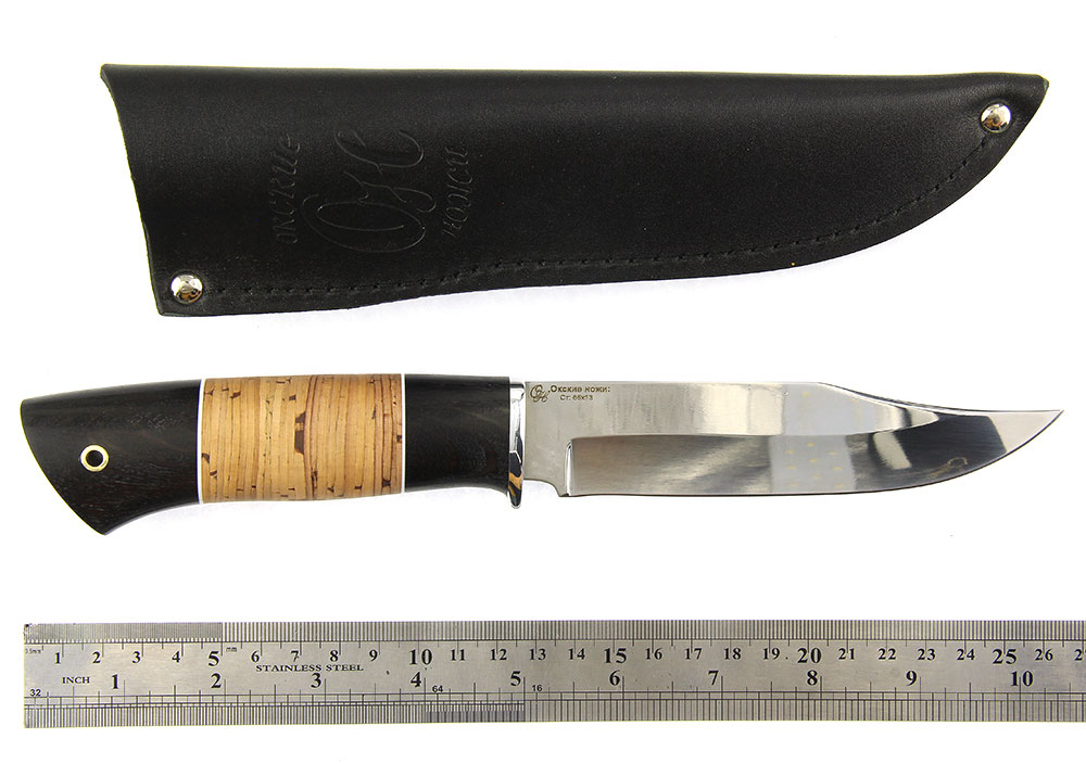Нож Окский Норка  ст.65х13 Граб с берестой